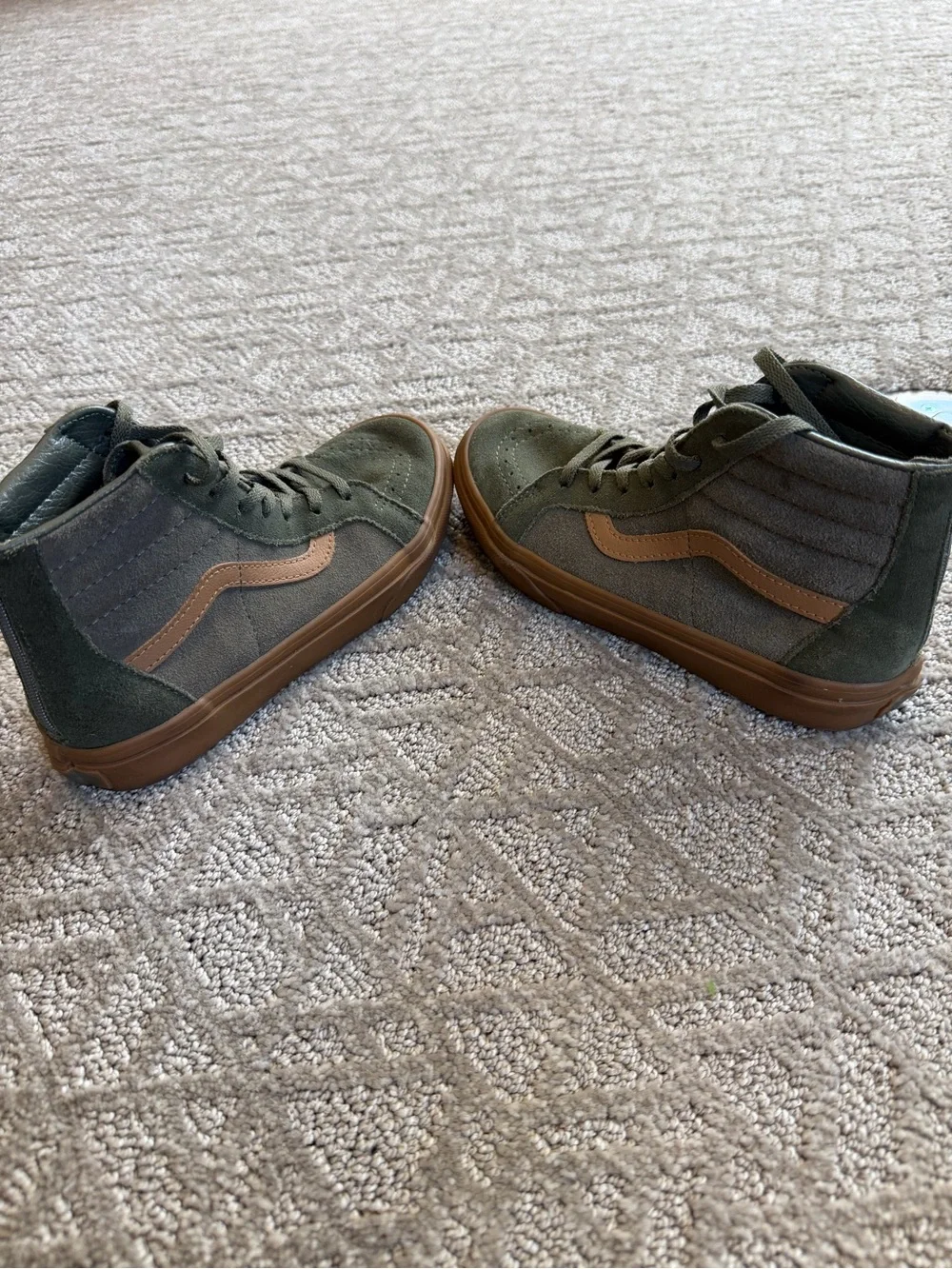 Vans Kids High-Top Sneakers in Olive Green and Brown